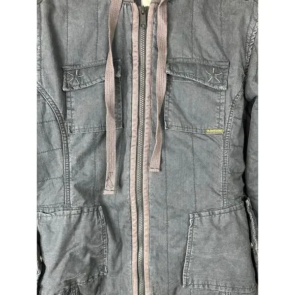 Horny Toad Blue Zip Up Pockets Hooded Lined Army Utility Jacket Size Large - Picture 7 of 7